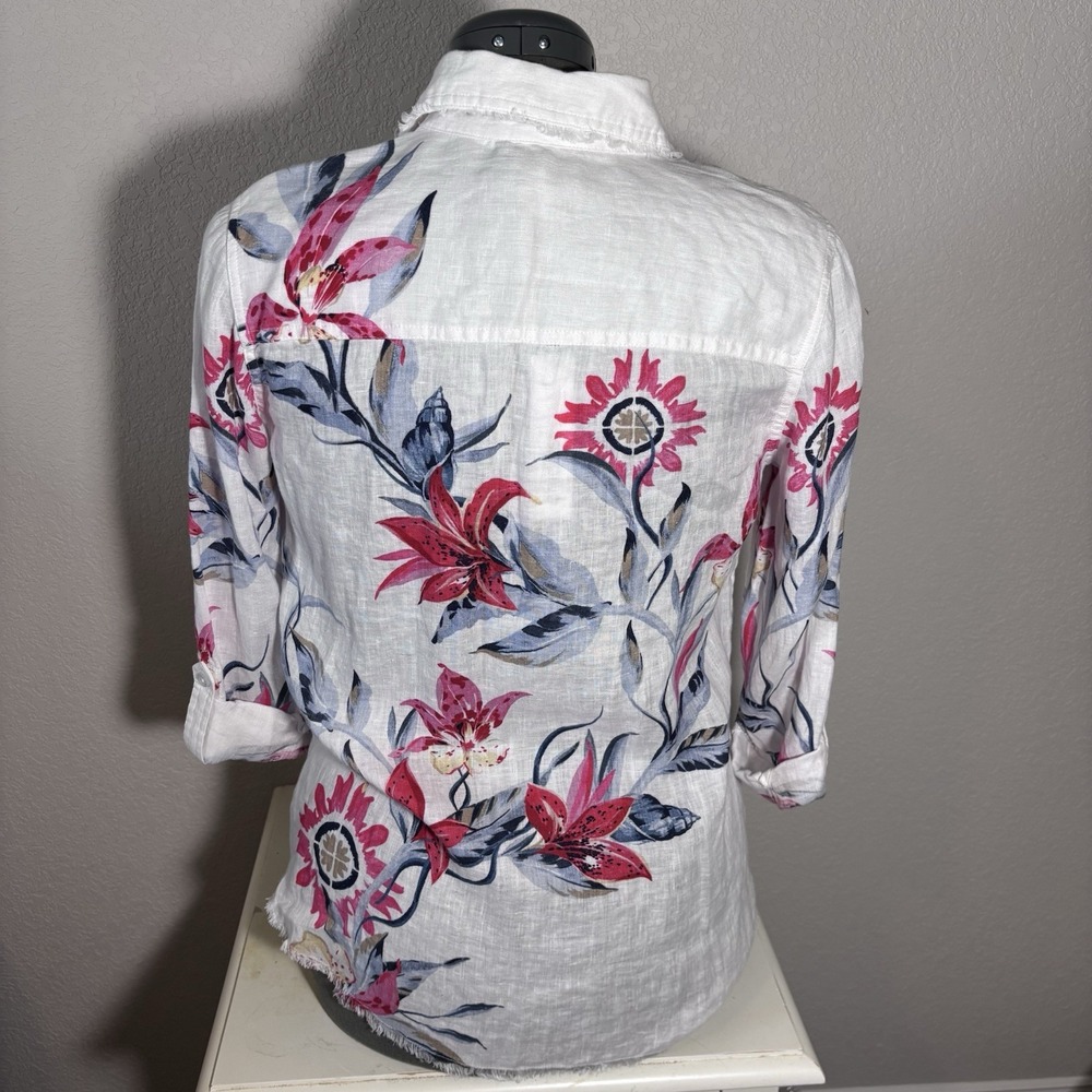 NEW Chico's Linen Coastal Floral Shirt Women's Size L Button Front Lightweight - Picture 7 of 7